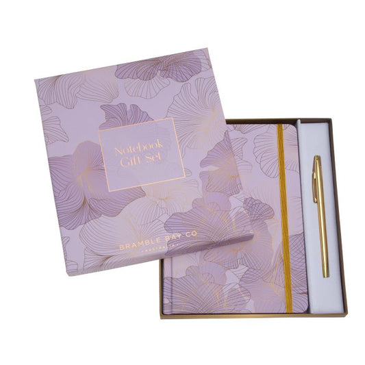 BRAMBLE BAY NOTEBOOK AND PEN SET VIOLET AND PATCHOULI