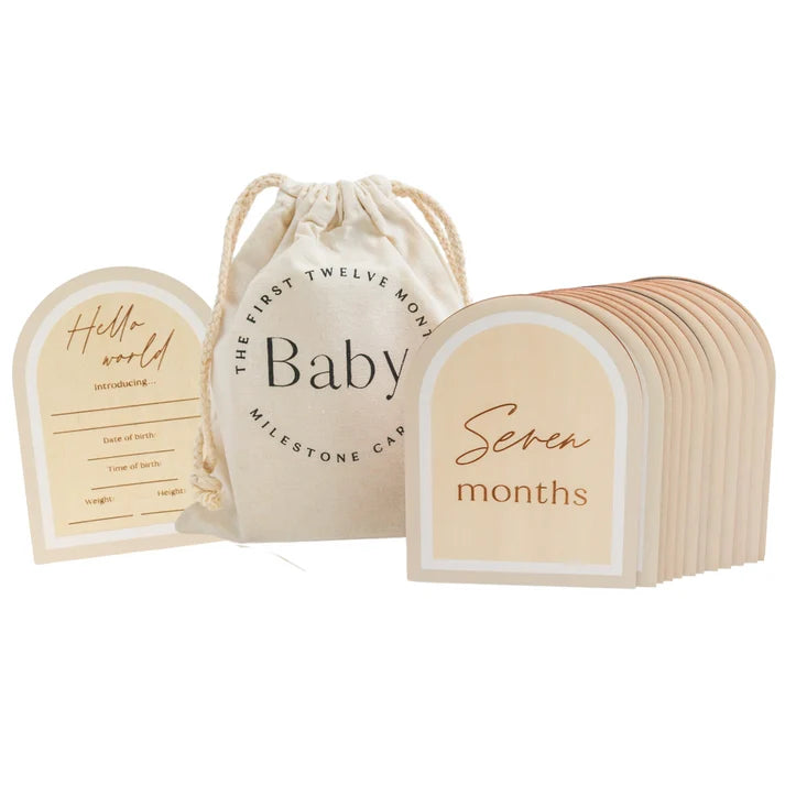 WRITTEN WITH LOVE ARCH WOODEN MILESTONE CARDS BEIGE