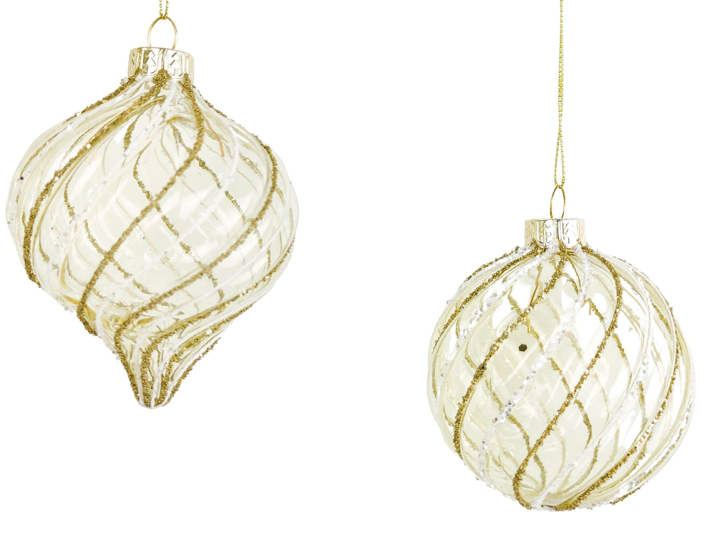 Glitter Swirl Glass Bauble & Onion Green 8cm