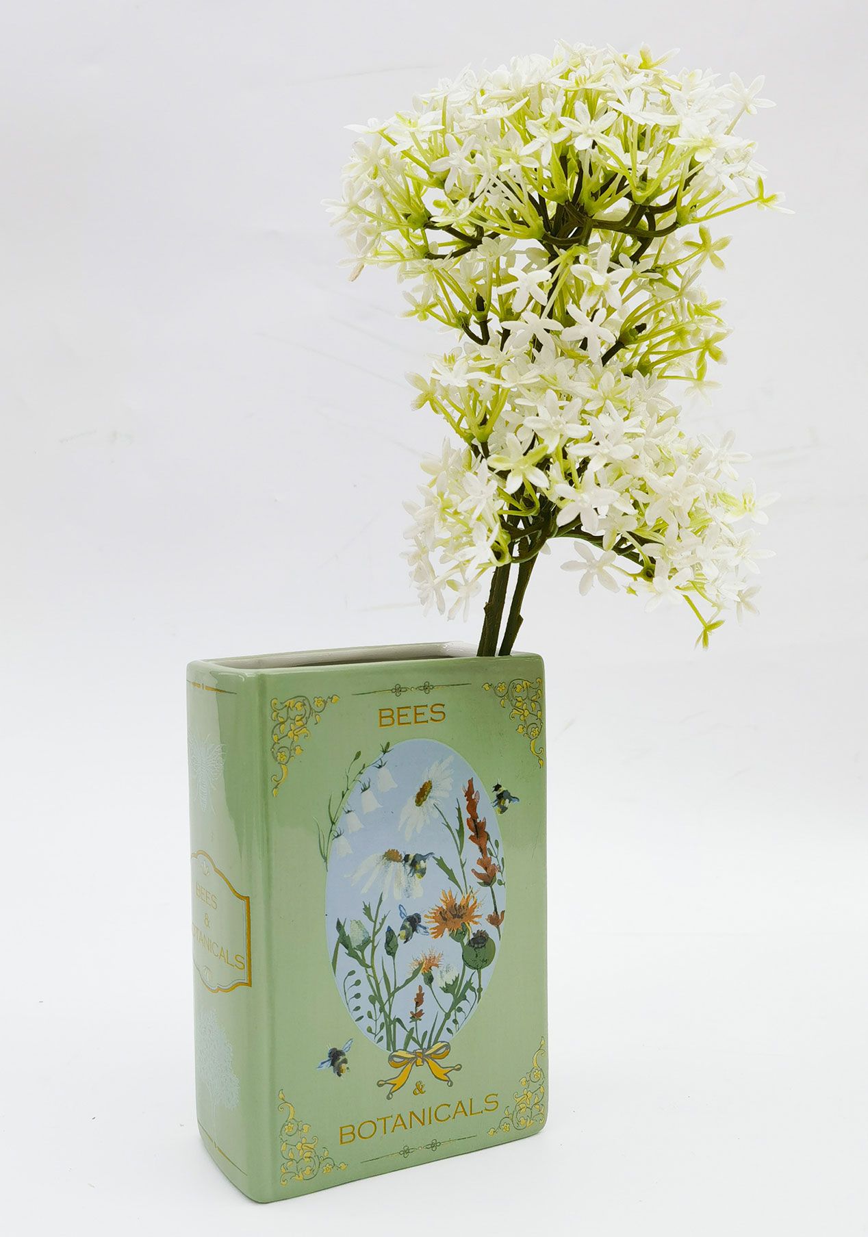 URBAN Bees & Botanicals Story Book Vase Green & Yellow 16cm