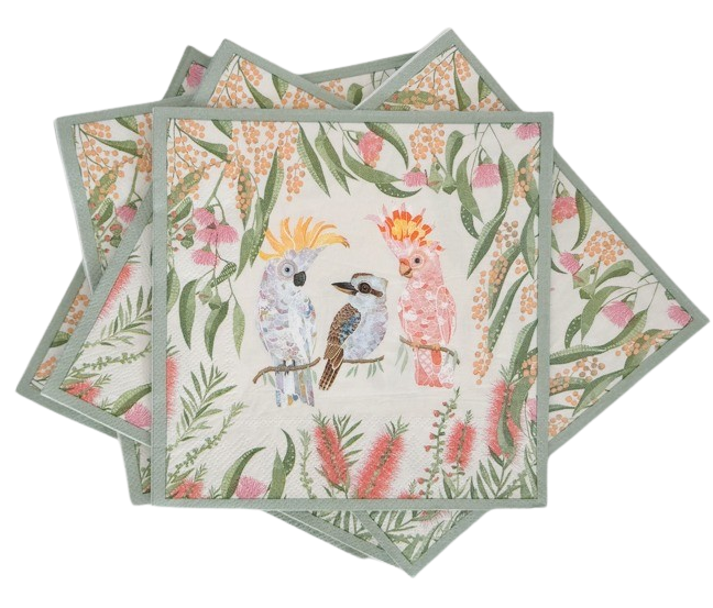 FB Birds Napkins Pink & White 33x33cm S/20
