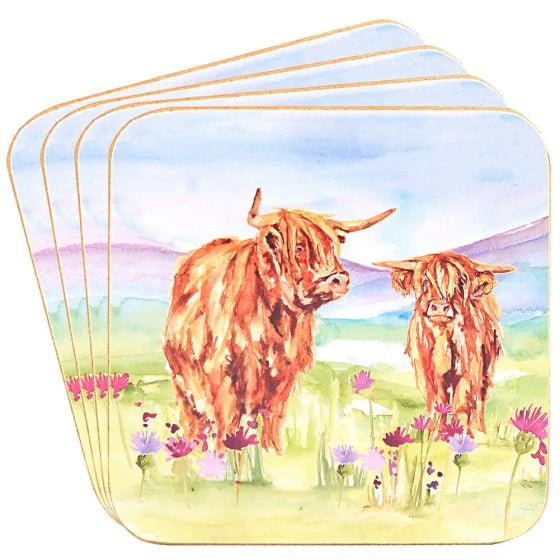 ART HIGHLAND COW COASTERS S/4