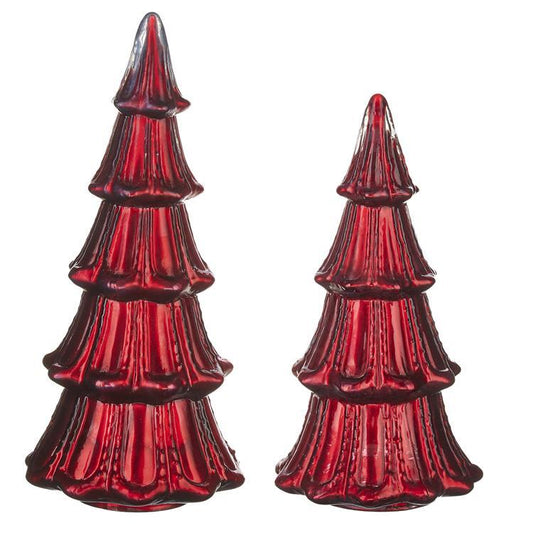 RAZ HOLIDAY CHEERS 35CM RED MERCURY GLASS TREE SET OF TWO