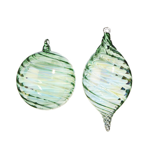 RAZ CHARMING HOLIDAY 12.5CM GREEN BLOWN GLASS HANGING ORNAMENT