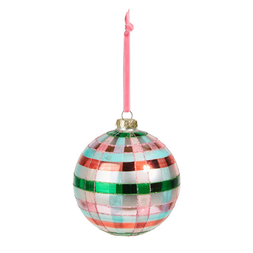 RAZ CHARMING HOLIDAY 12.5CM PINK AND GREEN PLAID BALL HANGING ORNAMENT