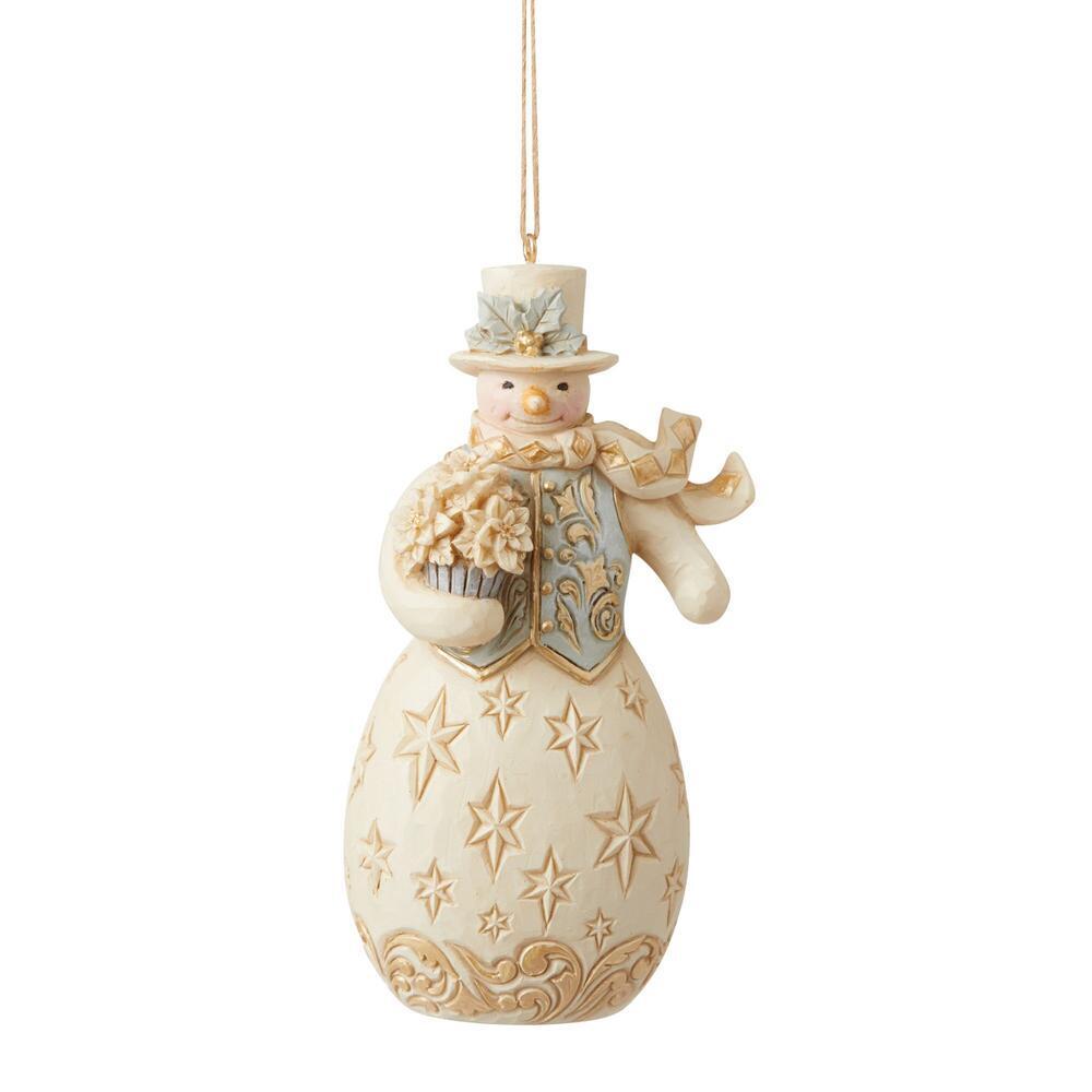 HEARTWOOD CREEK 12CM SNOWMAN WITH FLOWERS HANGING ORNAMENT