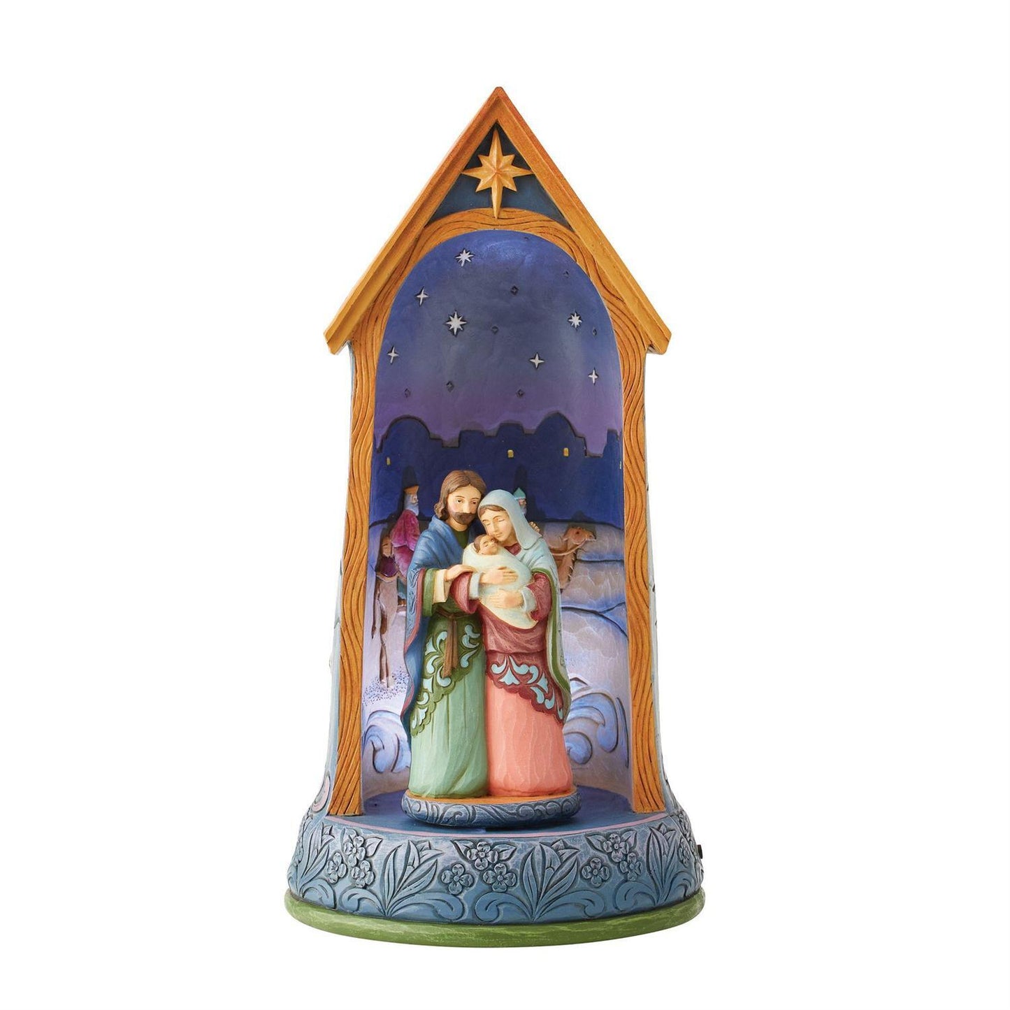 JIM SHORE HOLY FAMILY IN STABLE (LIT AND ROTATING)