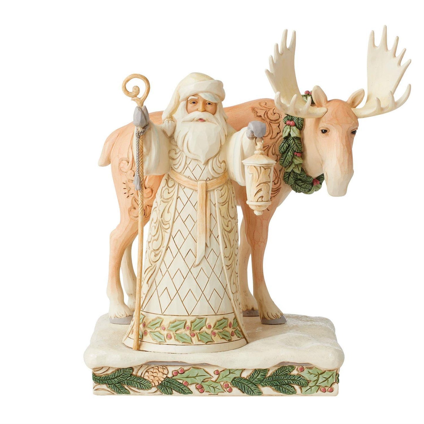 HEARTWOOD CREEK 25CM WHITE WOODLAND SANTA WITH MOOSE