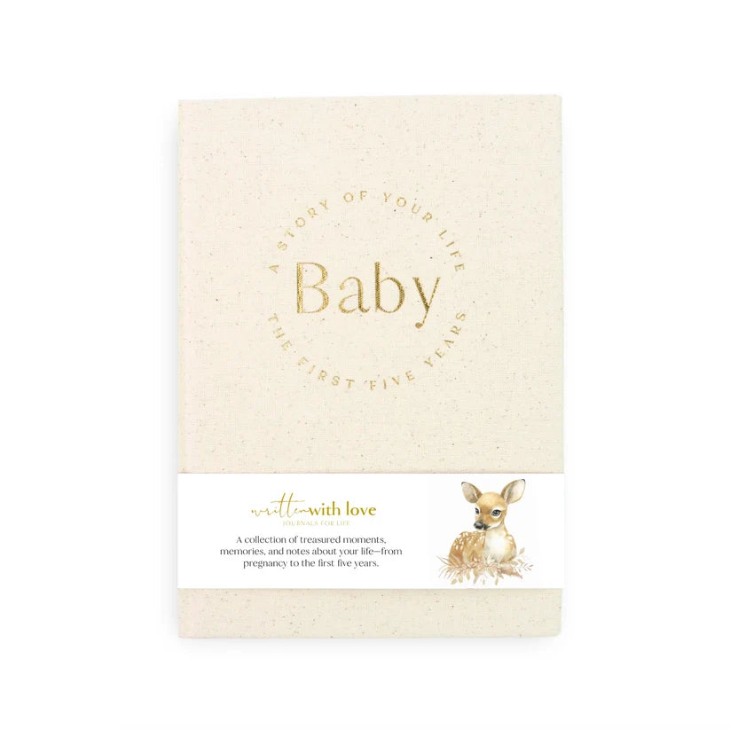 WRITTEN WITH LOVE OATMEAL BABY BOOK WITH KEEPSAKE BOXES