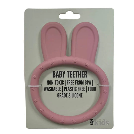 ES KIDS TEETHER SILICONE BUNNY RING DUSTY PINK