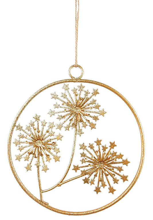 Metal Flowers in Bauble Hanging Decoration Gold 18cm