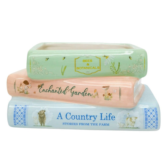 URBAN Book Stack Planter Green & Pink 18x12cm
