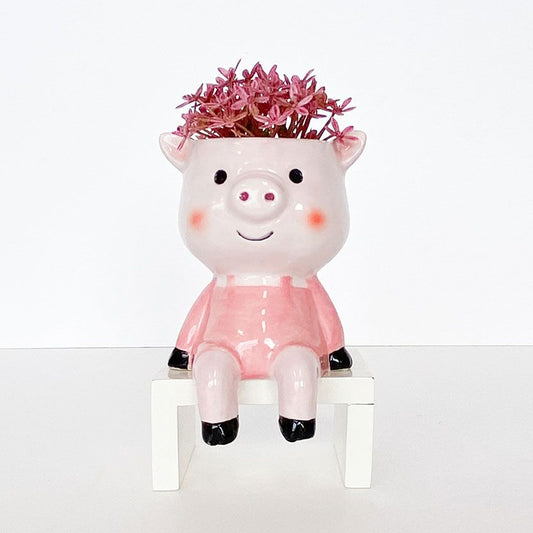 URBAN Sitting Pig Planter Light Pink & Pink 14cm
