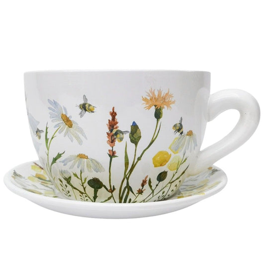 URBAN Bee Meadow Tea Cup Planter Yellow 13x24cm