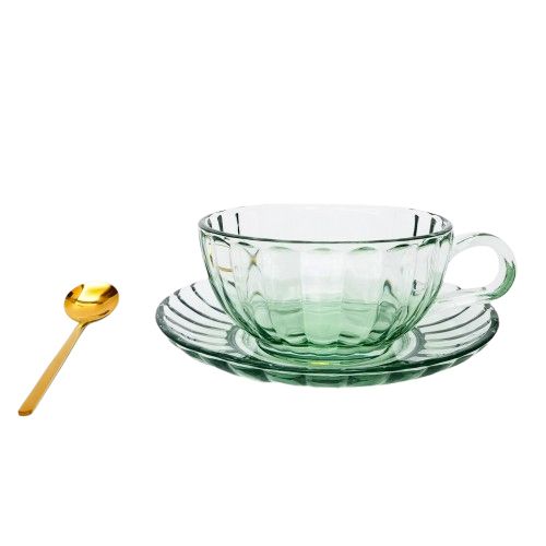 MAISY GLASS TEA CUP SET GREEN 14CM
