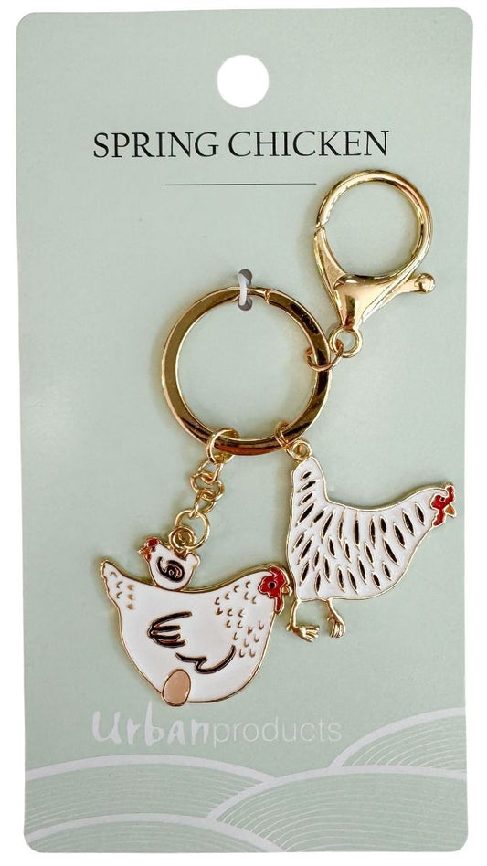 URBAN SPRING CHICKEN KEYRING BLACK AND WHITE - Gifts R Us