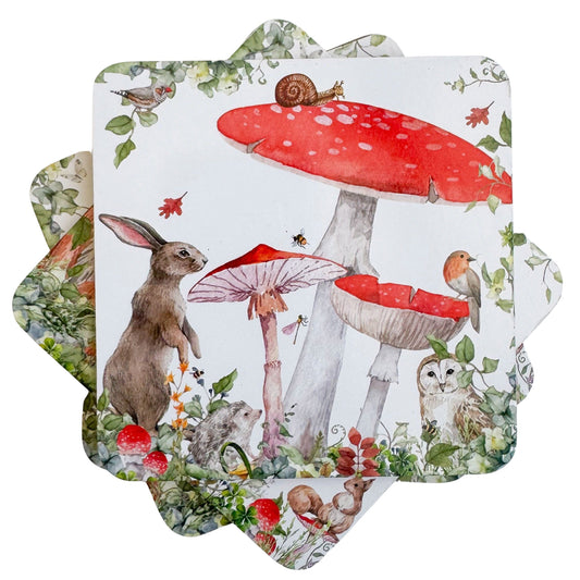 URBAN Enchanted Garden Cork & MDF Coasters Red 10cm S/4