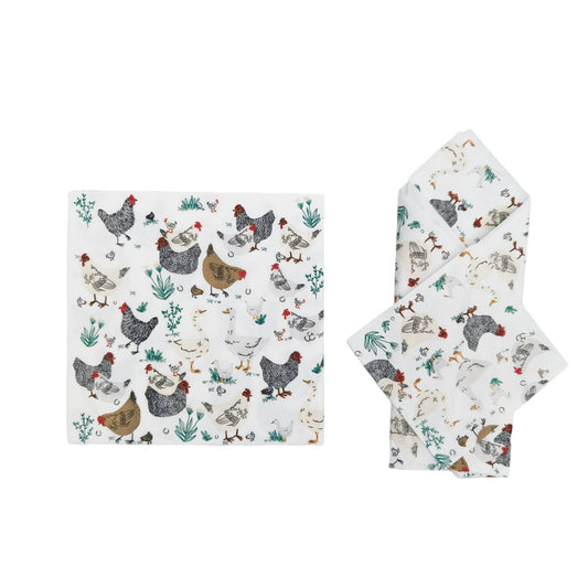 Urban Chickens & Friends Napkins White 33x33cm - Gifts R Us