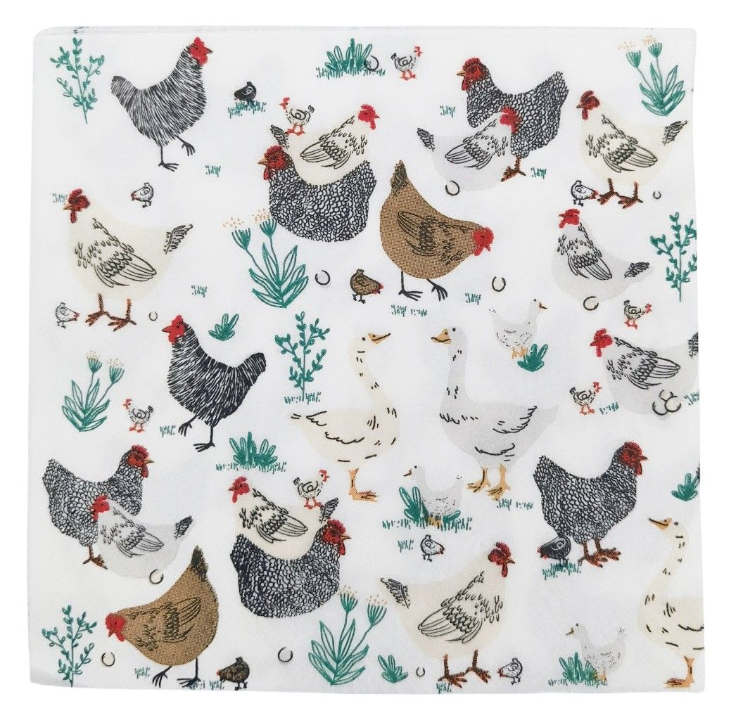 Urban Chickens & Friends Napkins White 33x33cm - Gifts R Us