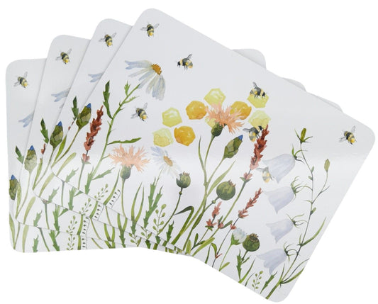Urban Bee Meadow Cork & MDF Placemats White & Yellow 28x38cm S/4 - Gifts R Us