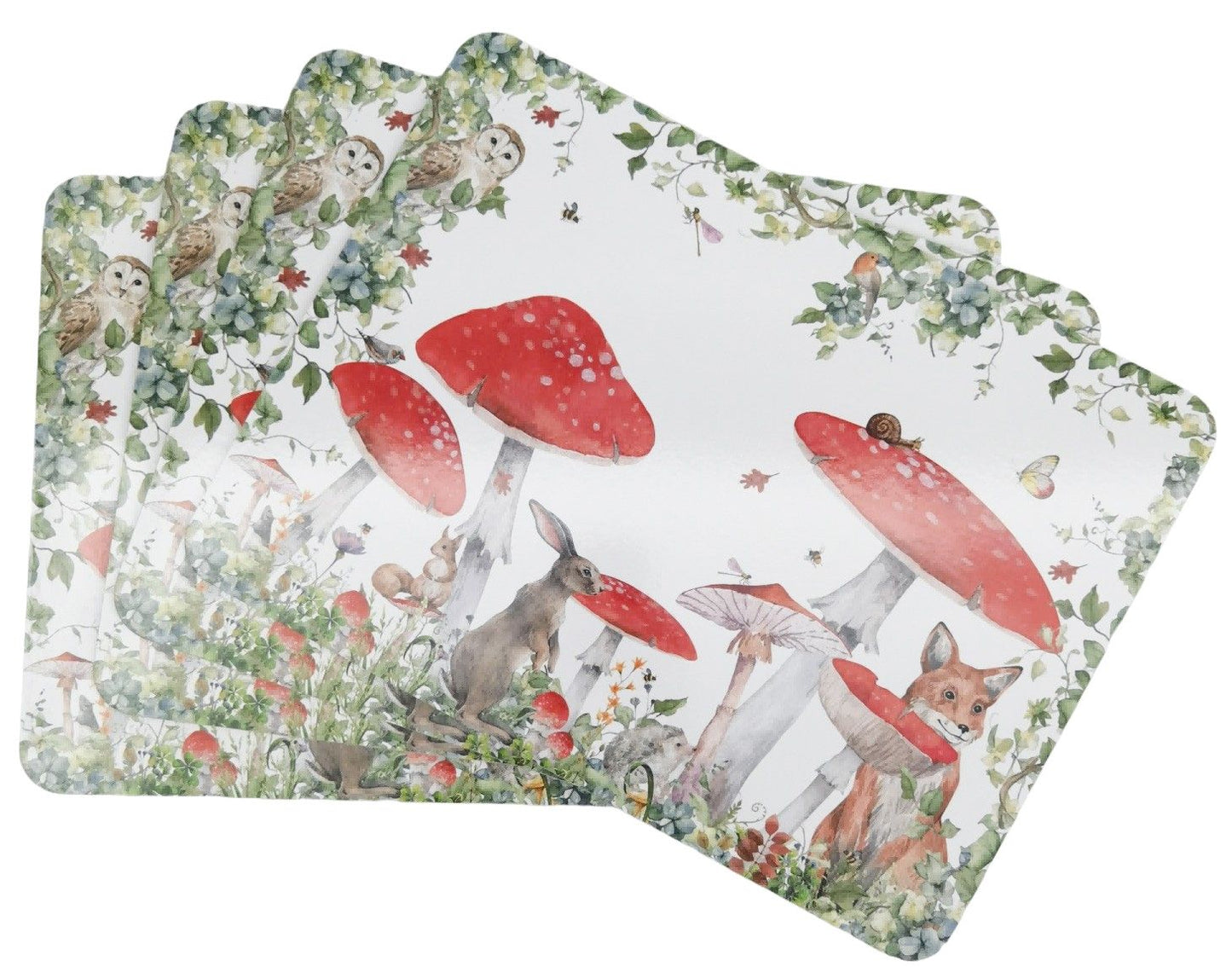 Urban Enchanted Garden Cork & MDF Placemats Red & White 28x38cm S/4
