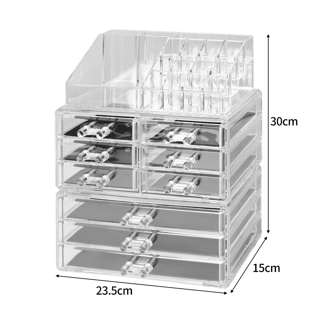 9 Drawer Clear Acrylic Cosmetic Makeup Organizer Jewellery Storage Box - Gifts R Us