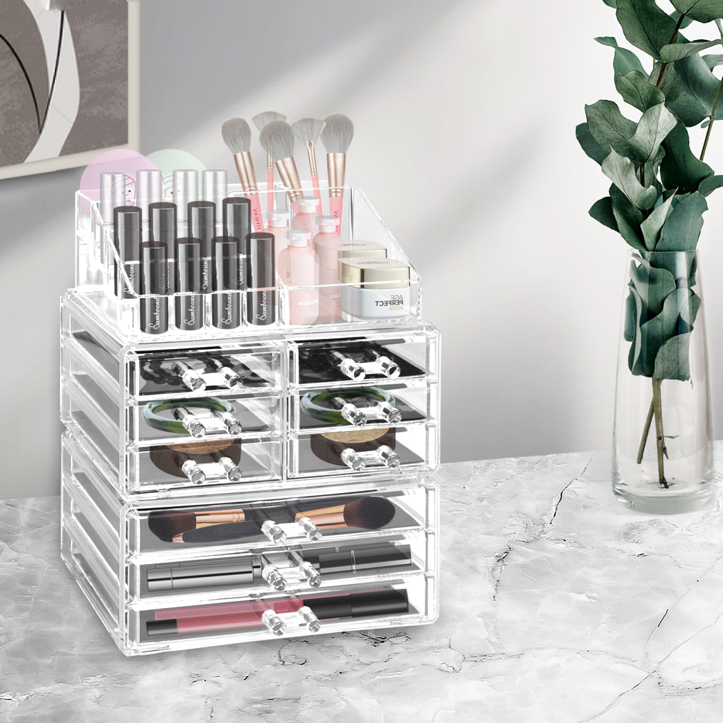 9 Drawer Clear Acrylic Cosmetic Makeup Organizer Jewellery Storage Box - Gifts R Us